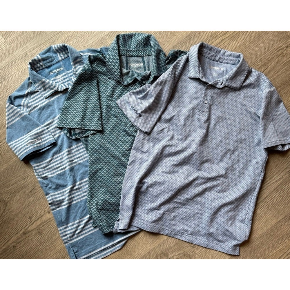 Bonobos Set Of 3 Polo Shirt Slim Fit Cotton Short Sleeve Men M Blue Green